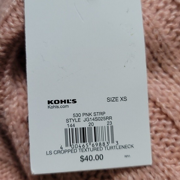 Oversized Turtleneck Knit Sweater Pink with Blue Stripe/Juniors Size XS - Picture 4 of 7